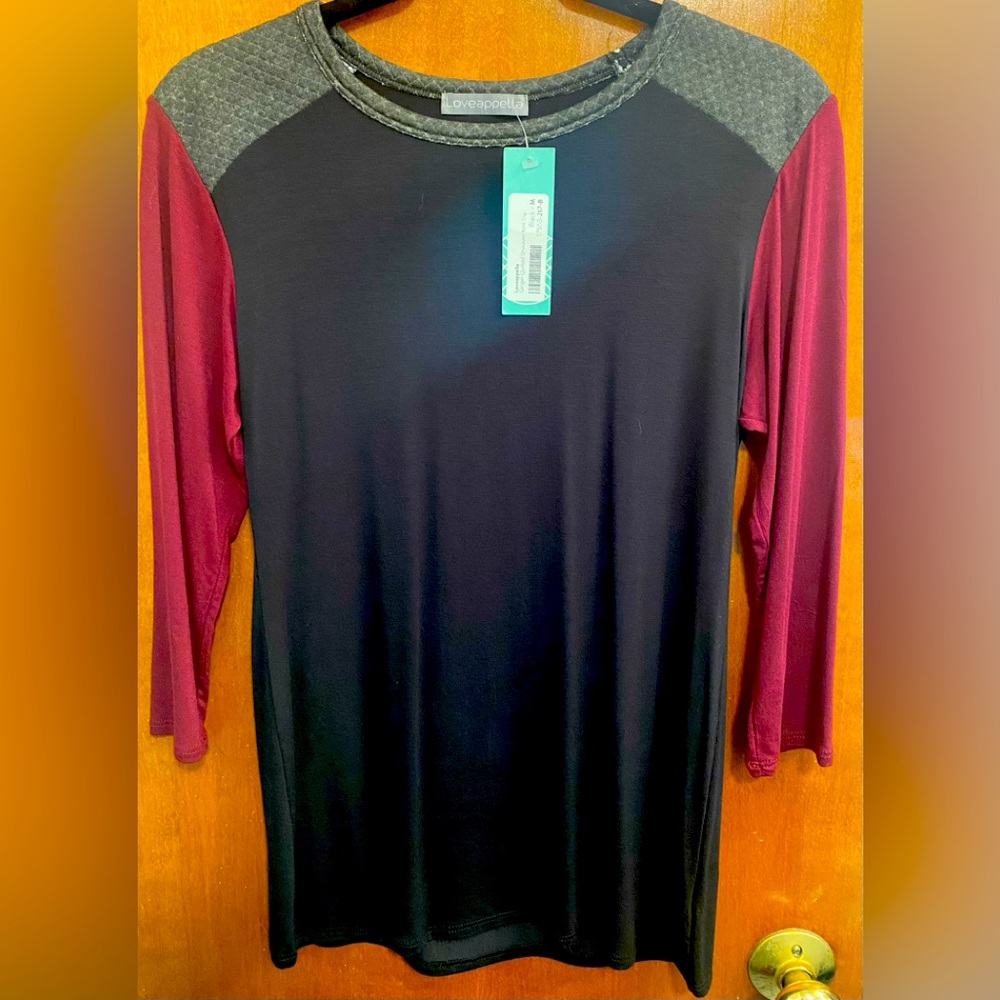 Loveappella Ginger Quilted Shoulder Knit Top Black-Medium